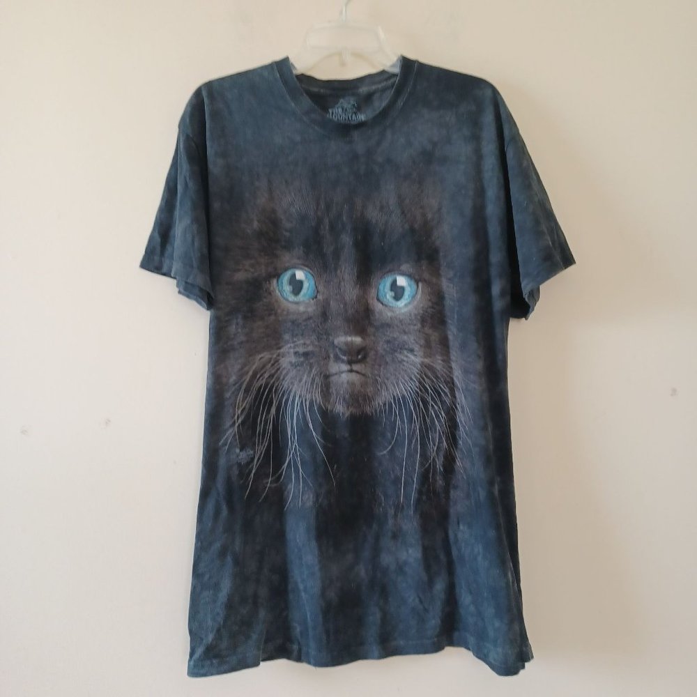 The Mountain Black Cat Tee with Blue Eyes - Short Sleeve